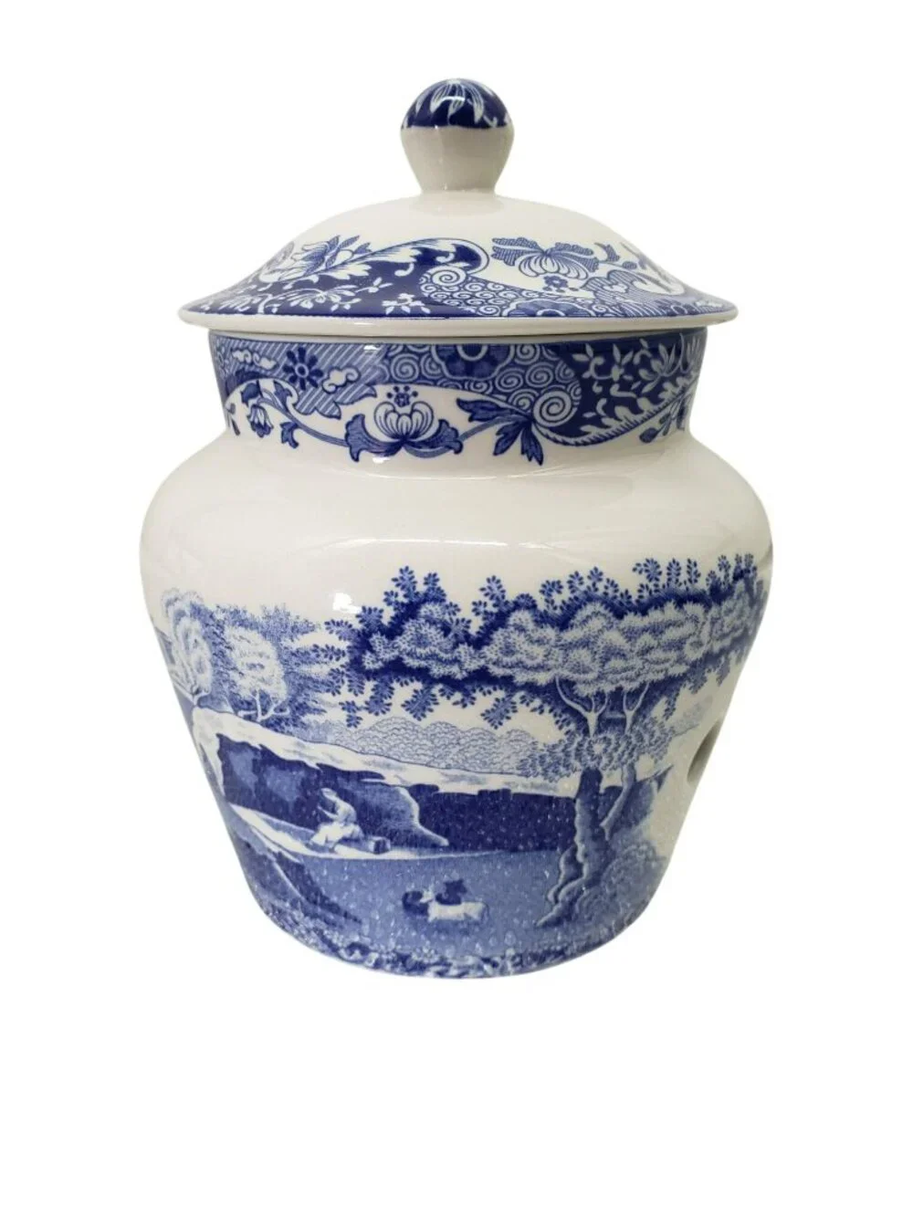 SPODE Garlic Jar Blue White Lidded Pot 6 1/2